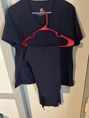 Navy Medical Scrub Top & Pants Set